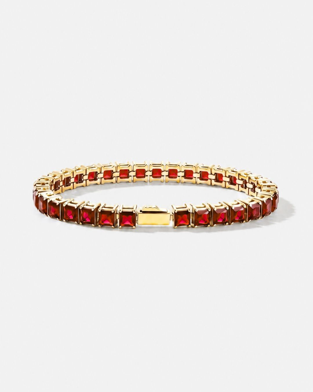Bruce & Co Red Square-Stone Tennis Bracelet, 5 mm, Gold-Tone Steel