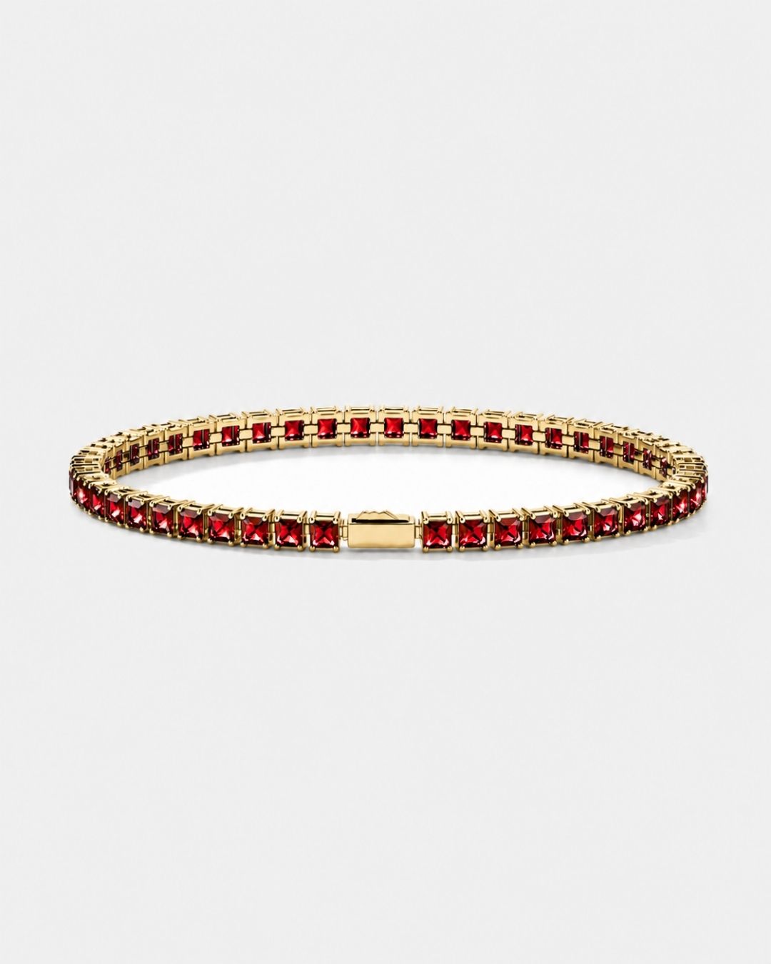 Bruce & Co Red Square-Stone Tennis Bracelet, 4 mm, Gold-Tone Steel