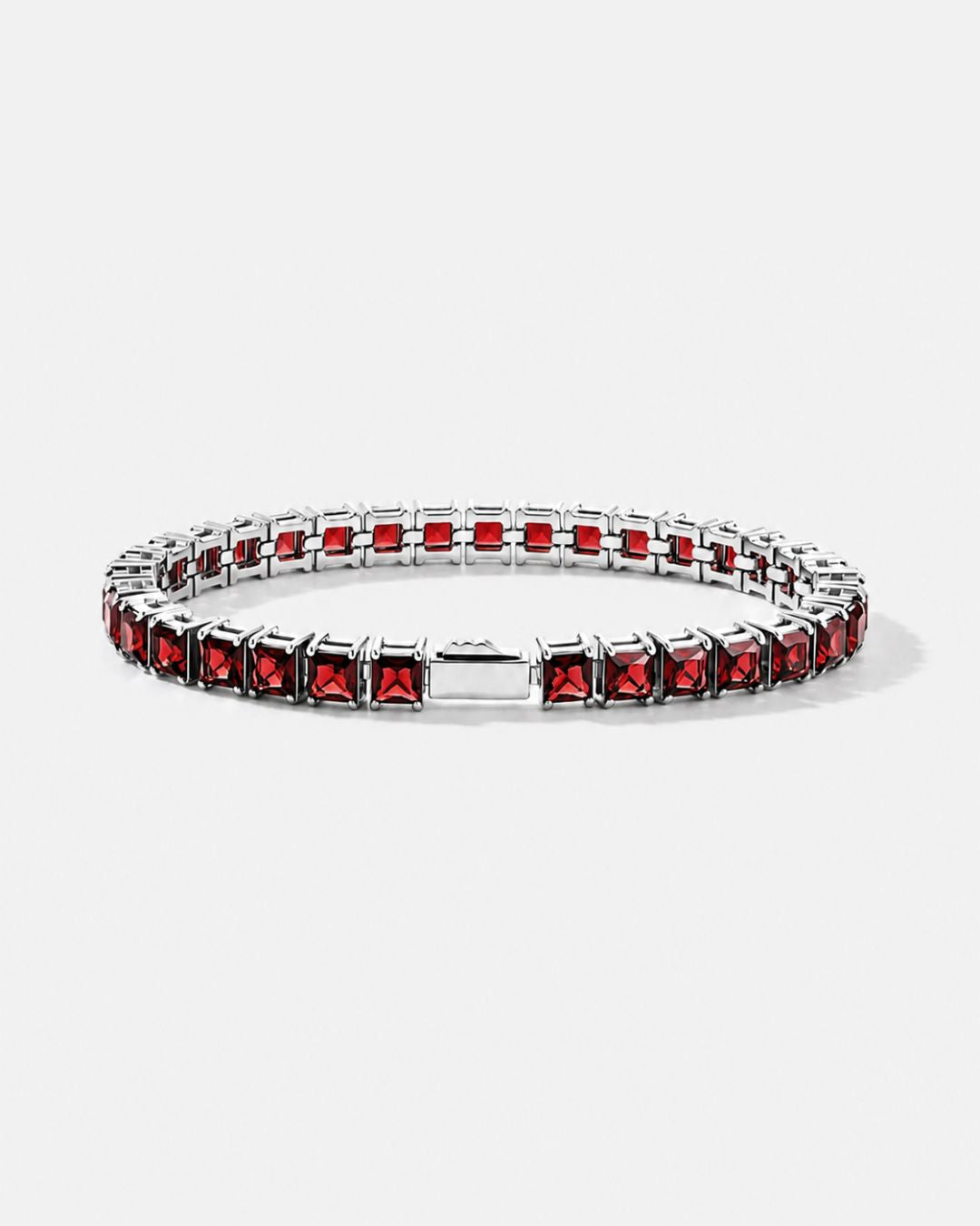 Bruce & Co Red Square-Stone Tennis Bracelet, 5 mm, Silver-Tone Steel