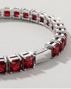 Bruce & Co Red Square-Stone Tennis Bracelet, 5 mm, Silver-Tone Steel