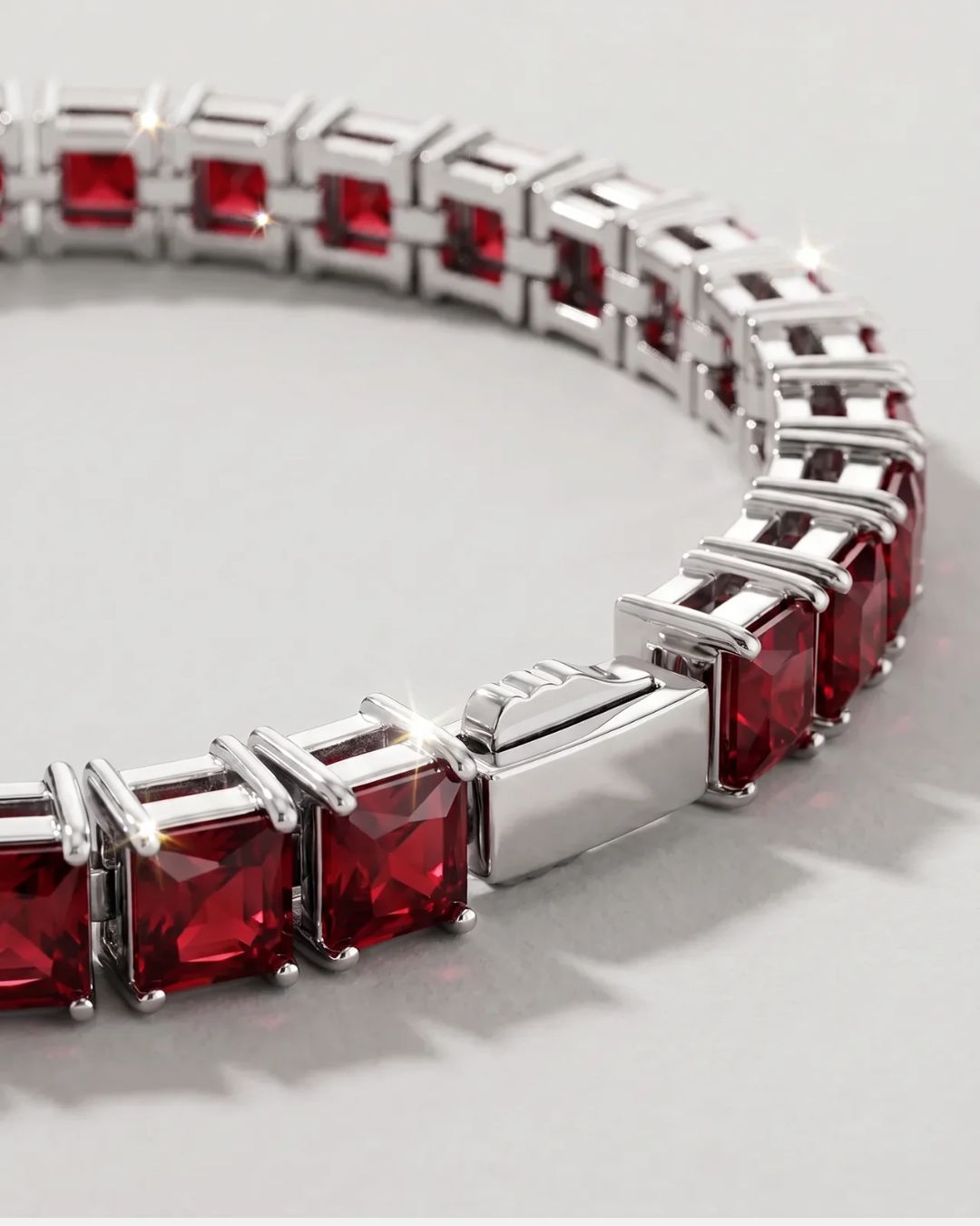 Bruce & Co Red Square-Stone Tennis Bracelet, 5 mm, Silver-Tone Steel