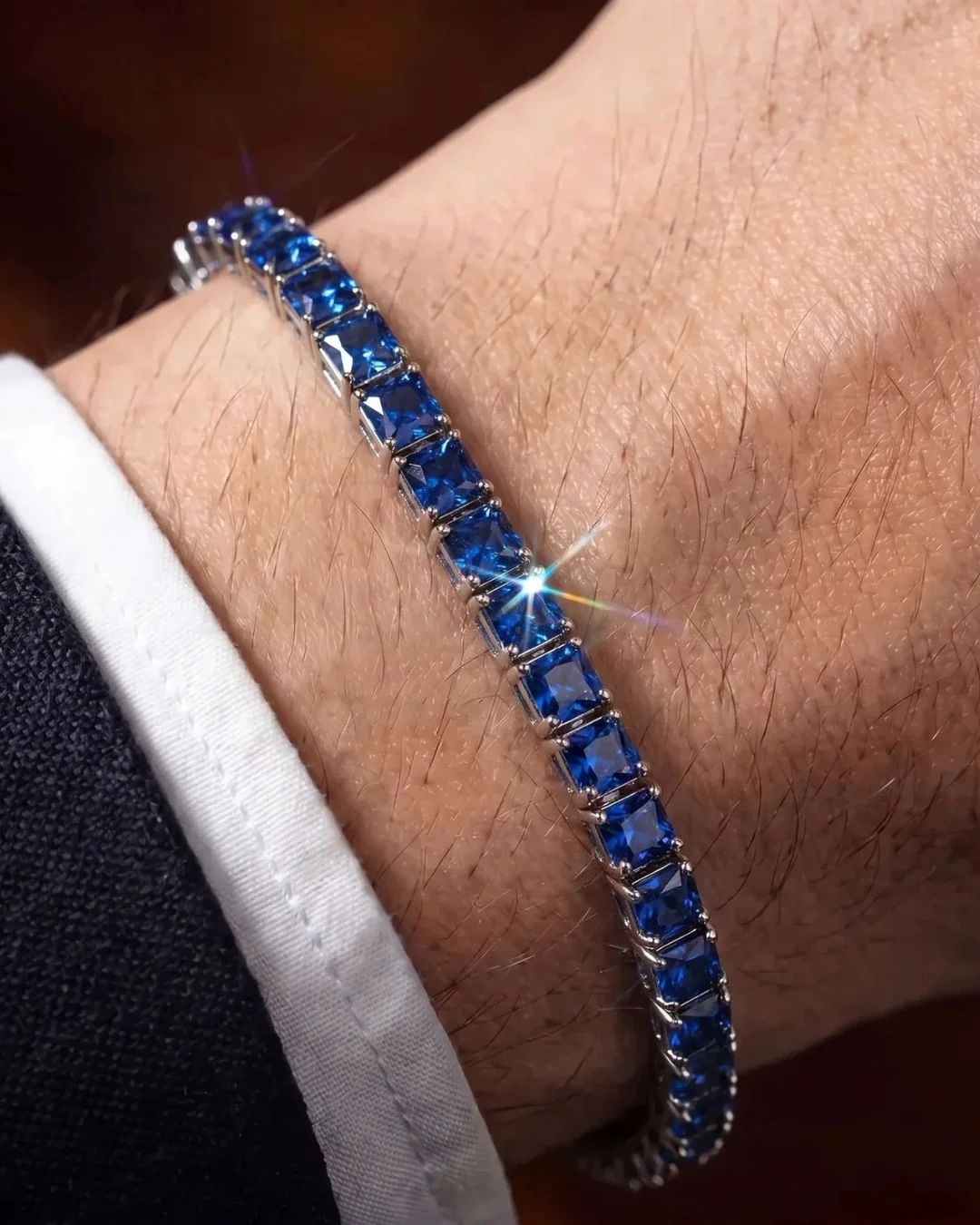 Bruce & Co Blue Square-Stone Tennis Bracelet, 4 mm, Silver-Tone Steel