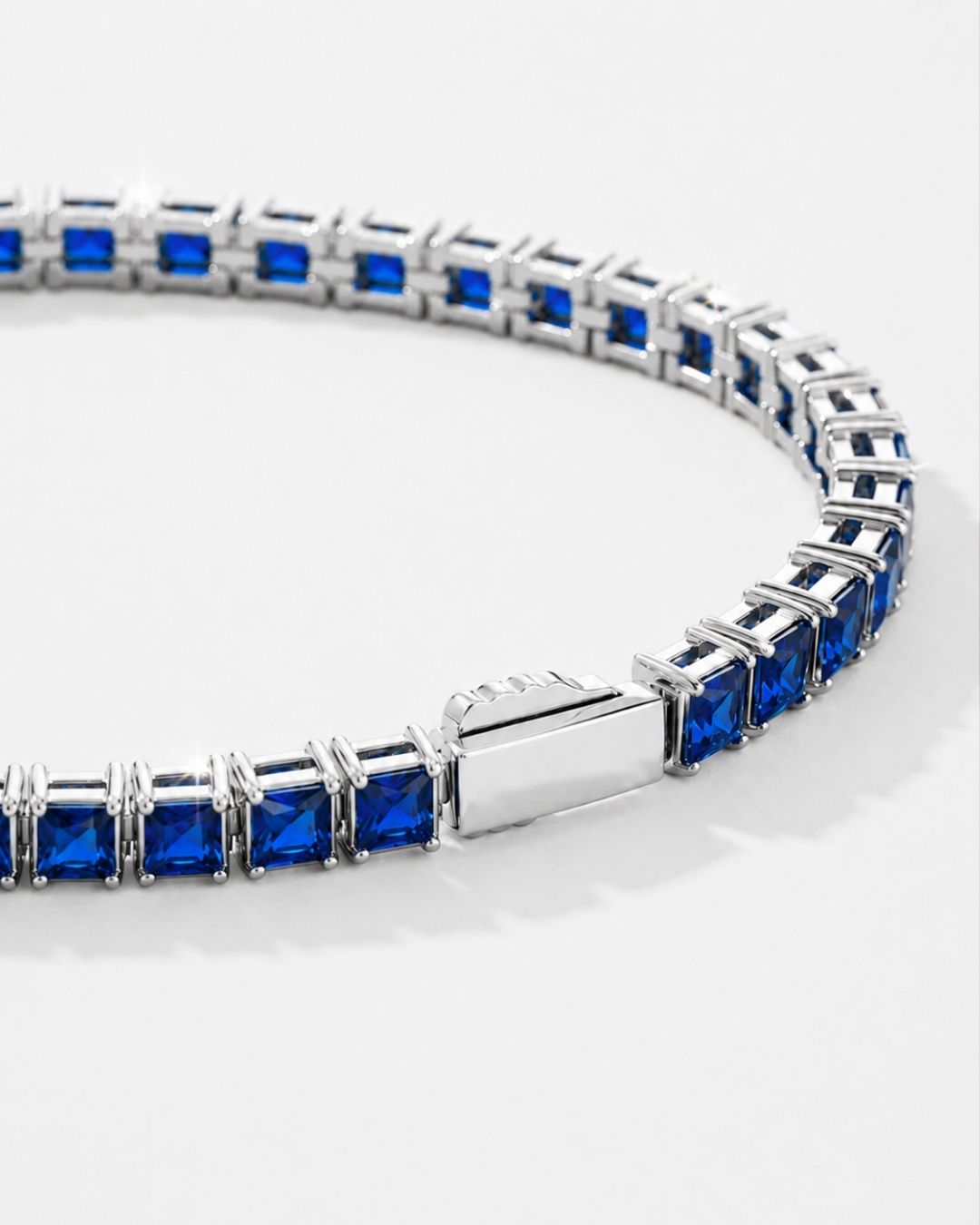 Bruce & Co Blue Square-Stone Tennis Bracelet, 4 mm, Silver-Tone Steel