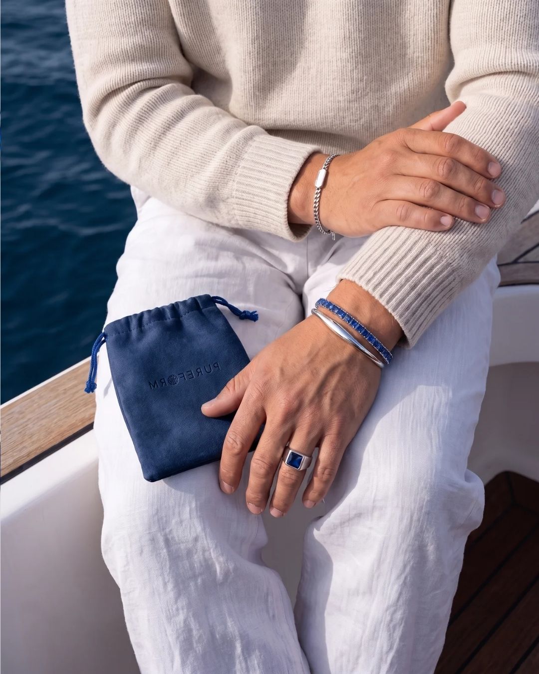 Bruce & Co Blue Square-Stone Tennis Bracelet, 4 mm, Silver-Tone Steel