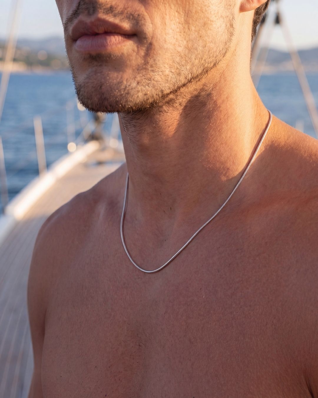 Bruce & Co Men’s Box Chain Necklace, 55 cm, Platinum-Plated Steel