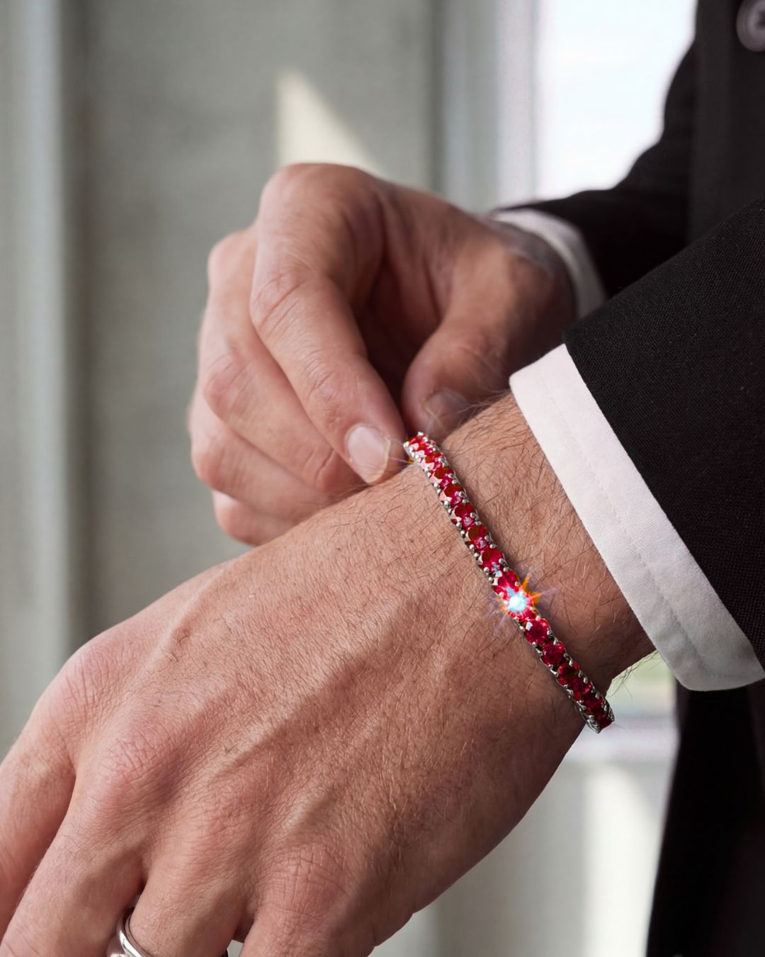 Bruce & Co Reserva – Red Zircon Tennis Bracelet, 4 mm, Silver-Plated
