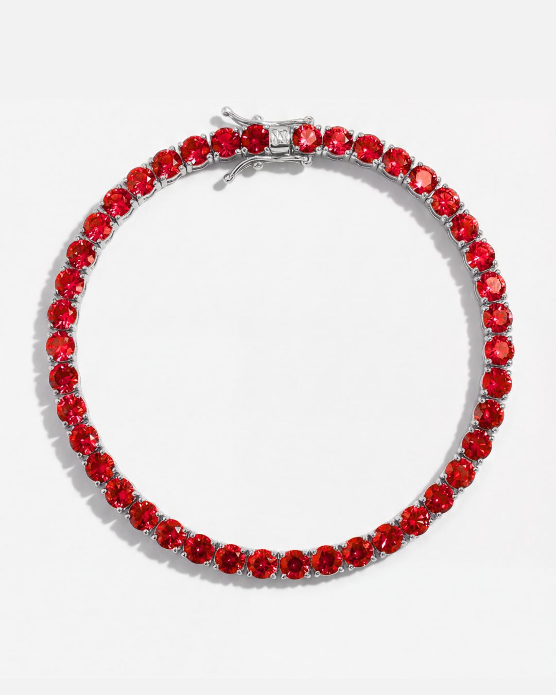 Bruce & Co Reserva – Red Zircon Tennis Bracelet, 4 mm, Silver-Plated