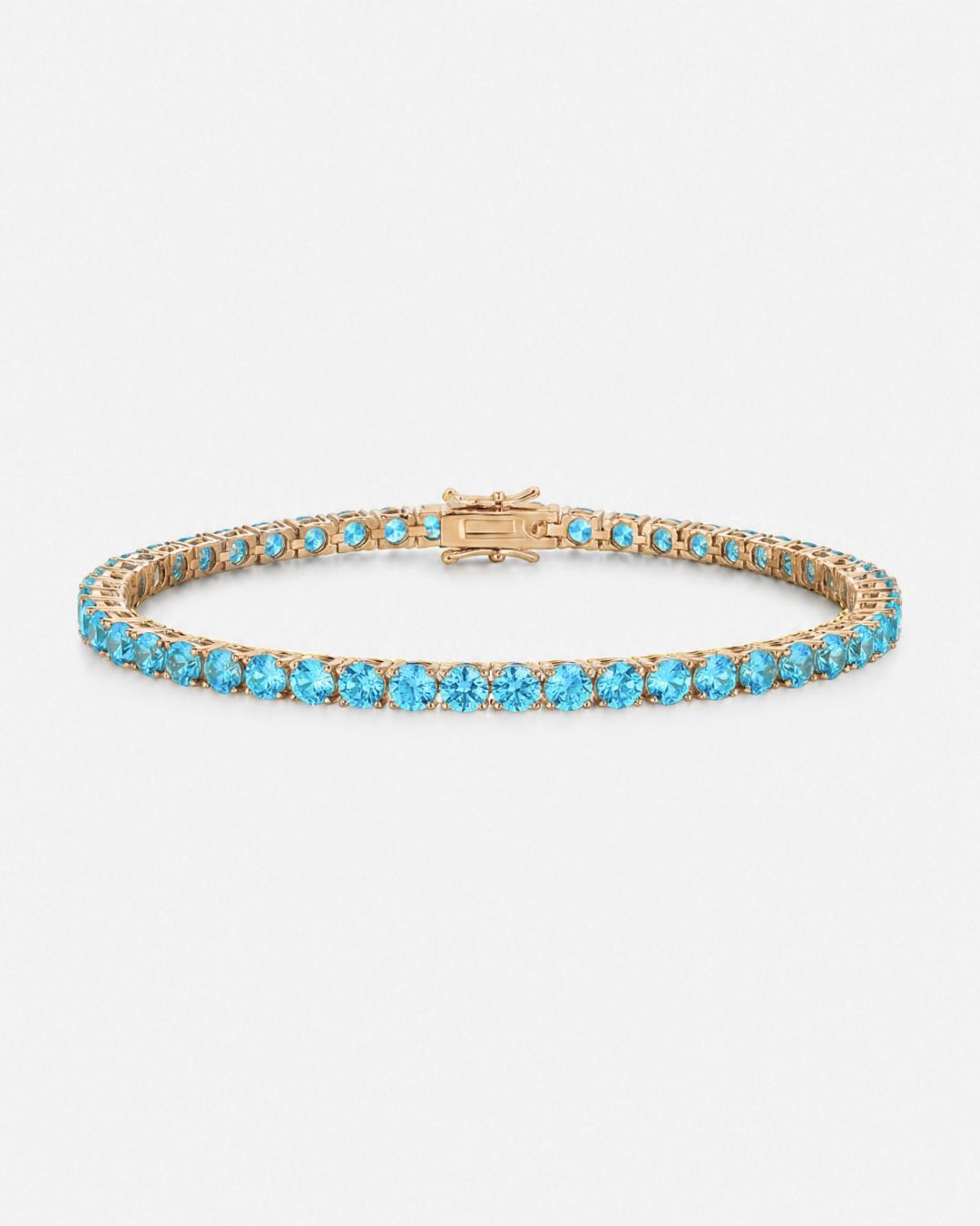 Aqua Blue Tennis Bracelet, 4 mm, 14K Gold-Plated — Reserva