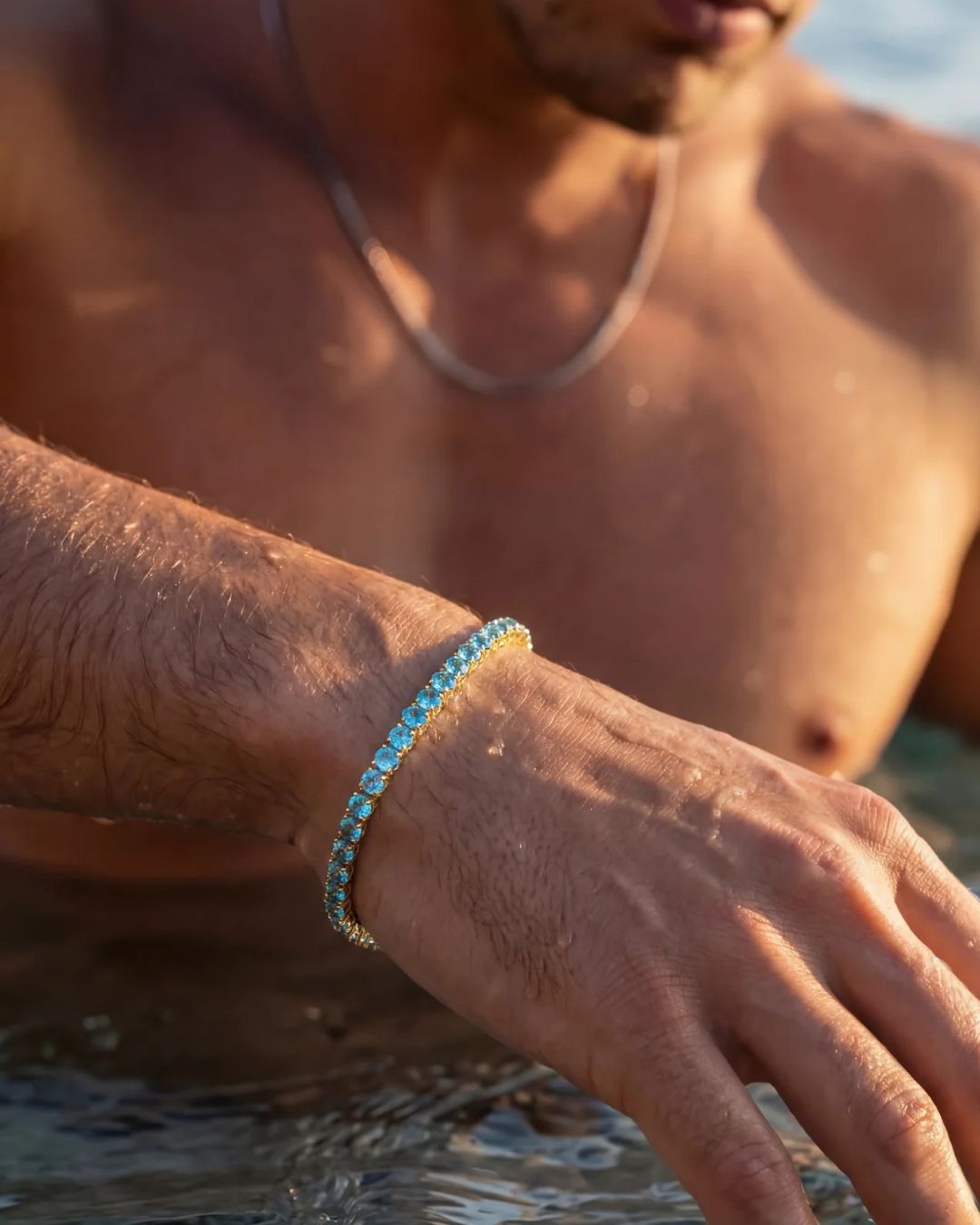 Aqua Blue Tennis Bracelet, 4 mm, 14K Gold-Plated — Reserva
