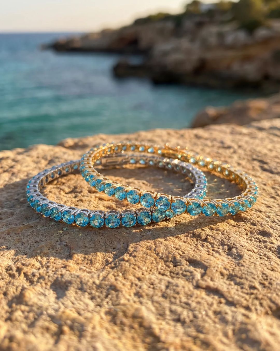 Bruce & Co Reserva – Aqua Blue Tennis Bracelet, 4 mm, Silver-Plated