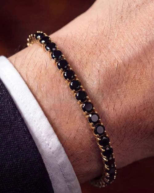 Bruce & Co Black Zircon Tennis Bracelet, 4 mm, 14K Gold-Plated