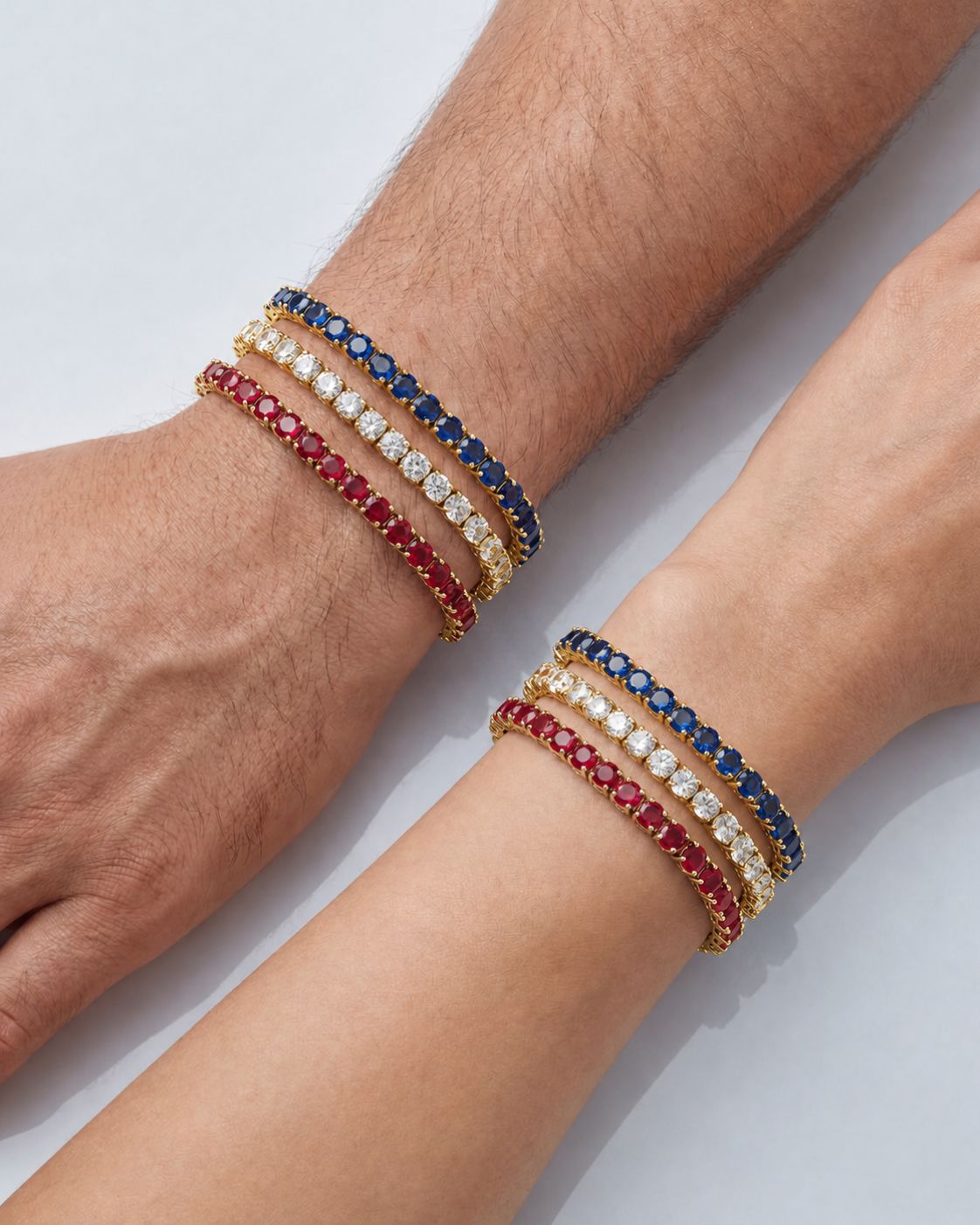 Bruce & Co Men’s Red White Blue Tennis Bracelet Set, 3 Pieces, 14K Gold-Plated
