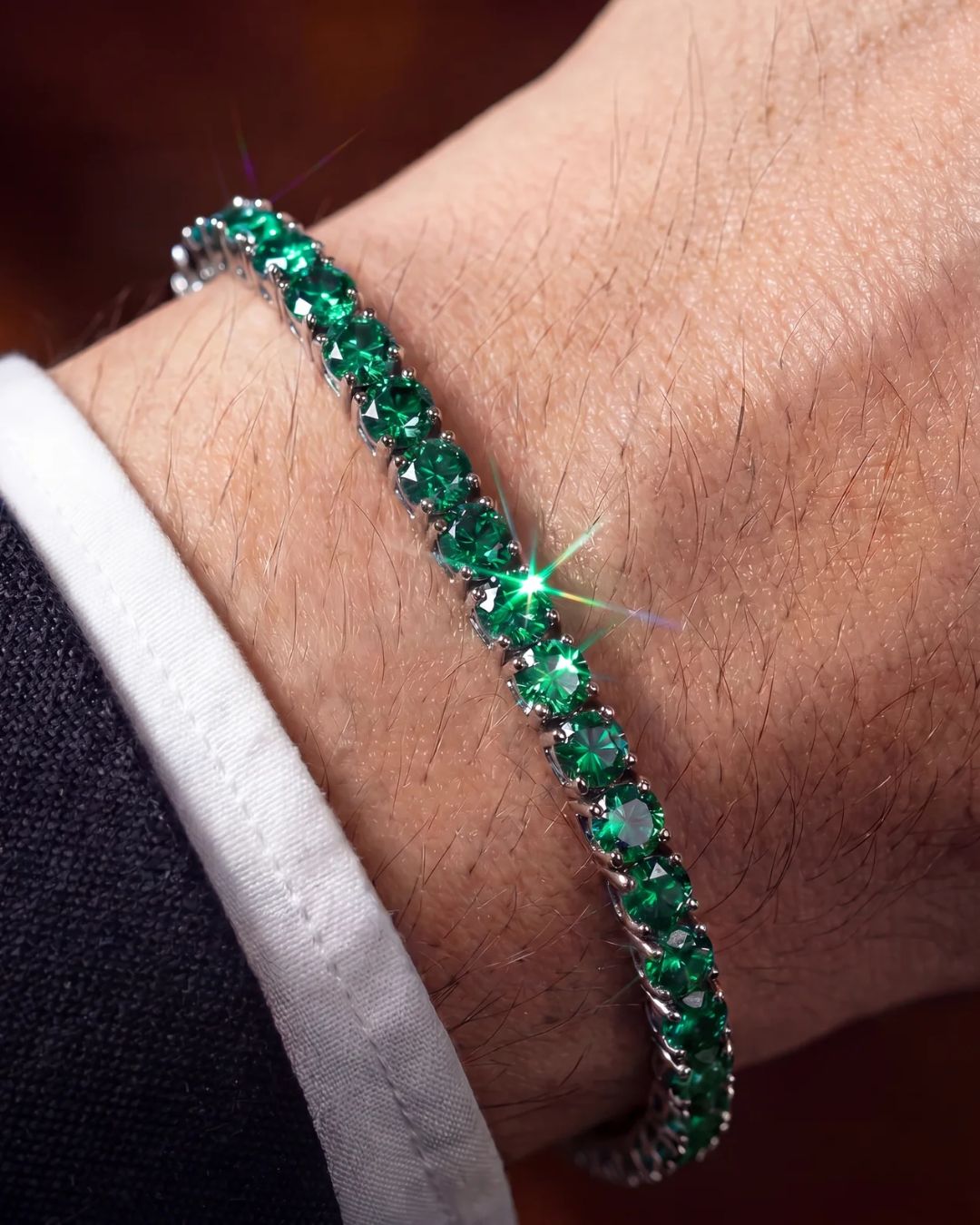 Bruce & Co Reserva – Green Zircon Tennis Bracelet, 4 mm, Silver-Plated