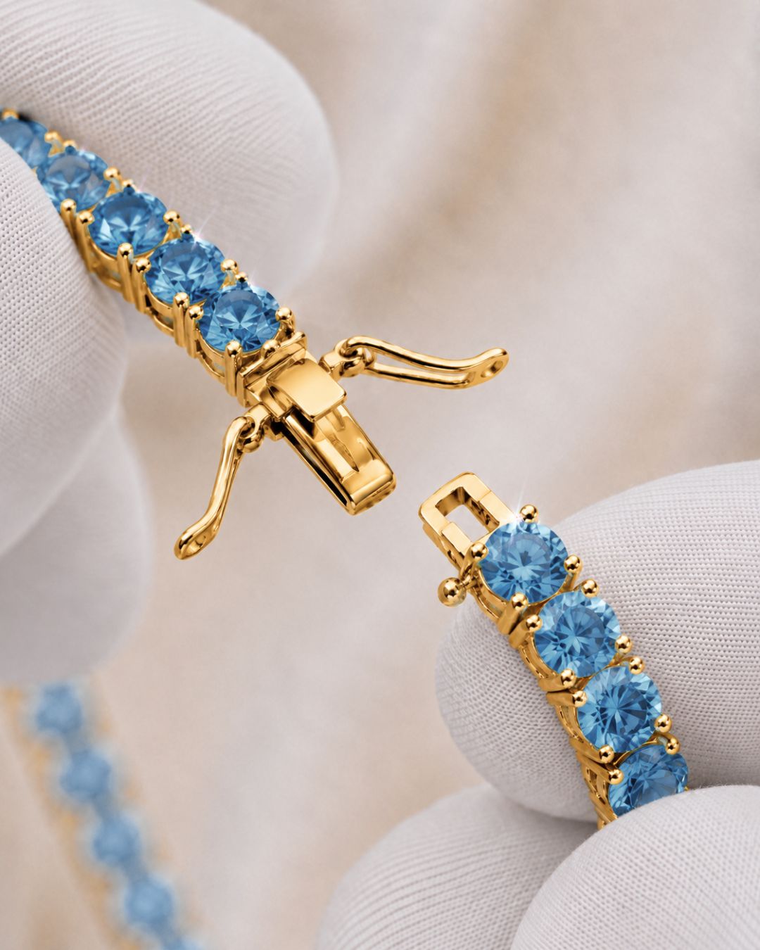 Bruce & Co Aquamarine Blue Zircon Tennis Bracelet, 4 mm, 14K Gold-Plated