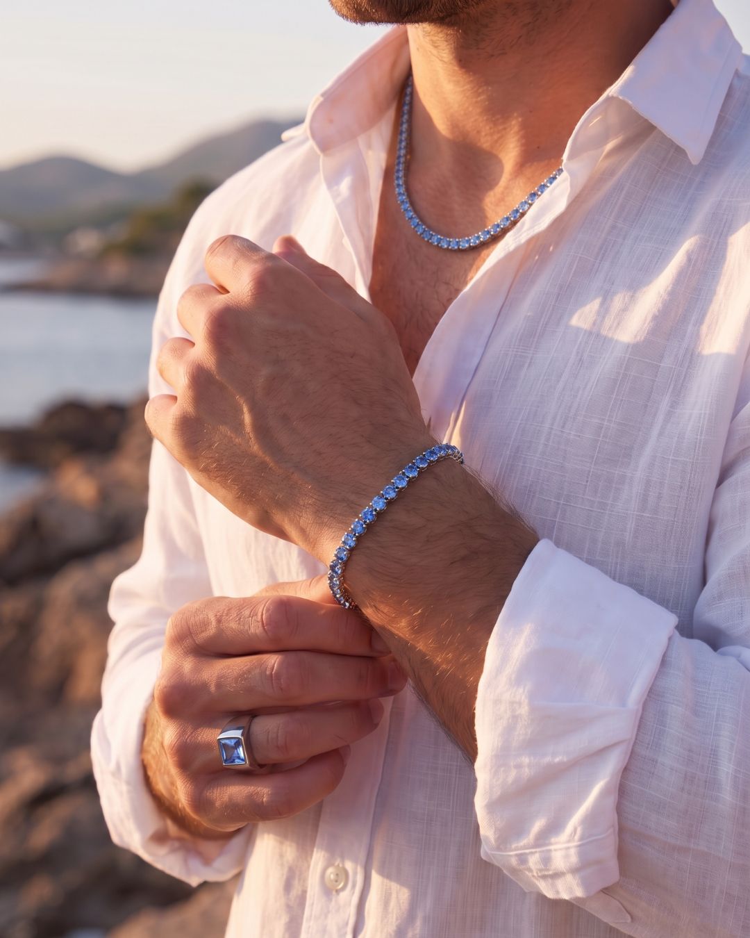 Bruce & Co Aquamarine Blue Zircon Tennis Bracelet, 4 mm, Silver-Plated