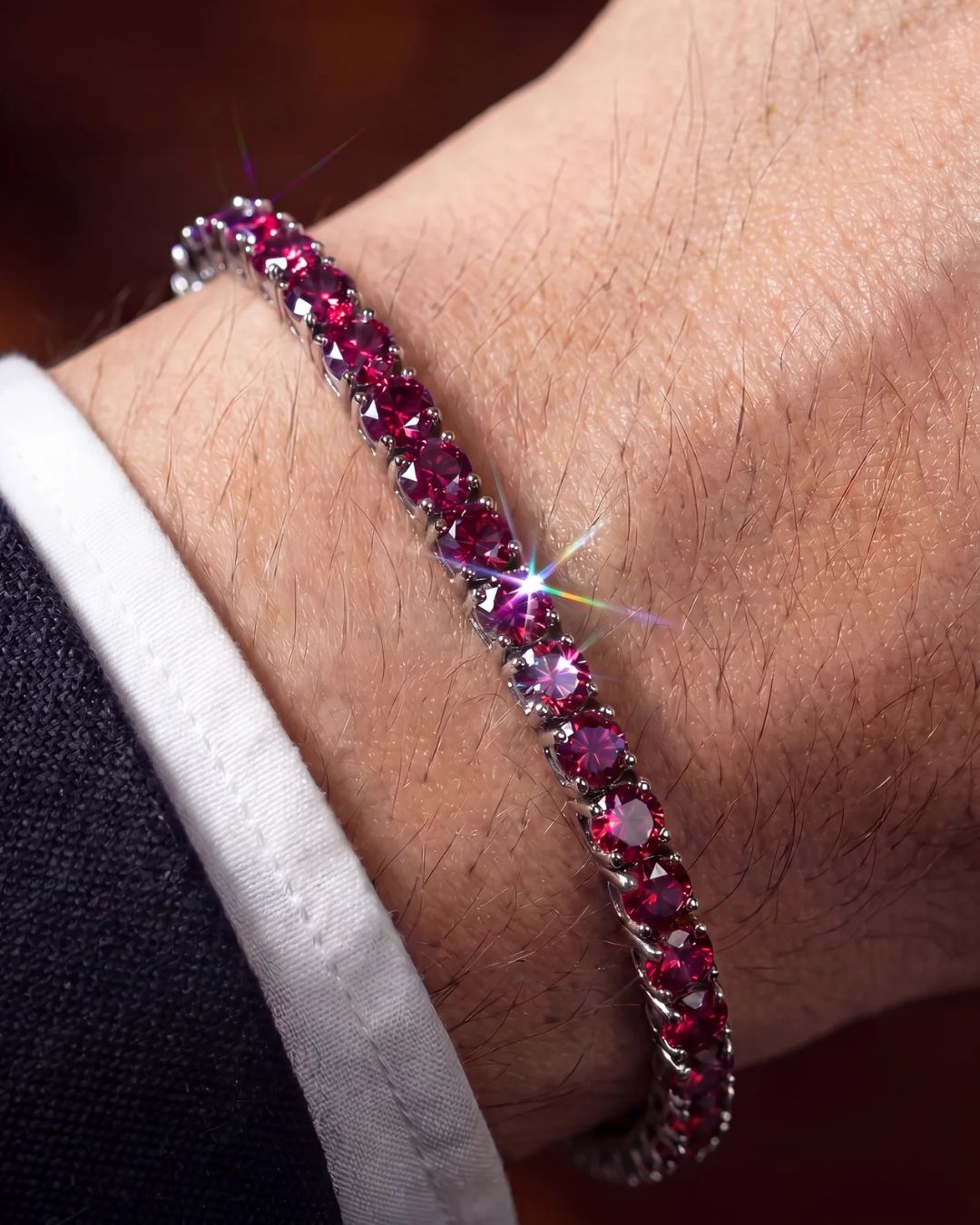 Bruce & Co Reserva – Red Zircon Tennis Bracelet, 4 mm, Silver-Plated
