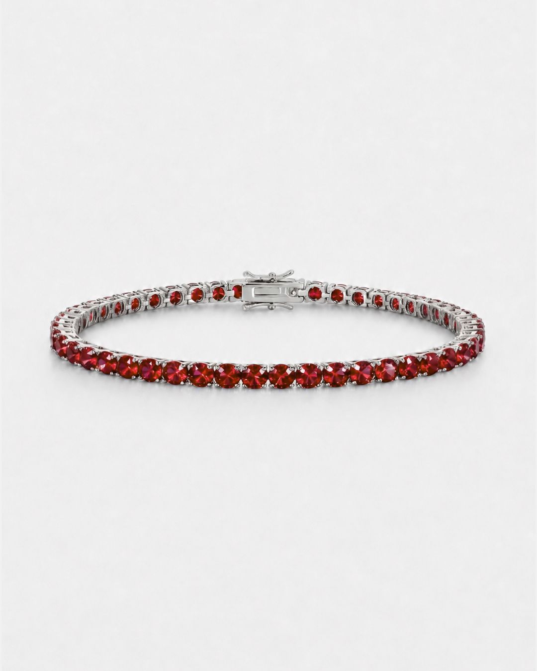 Bruce & Co Reserva – Red Zircon Tennis Bracelet, 4 mm, Silver-Plated
