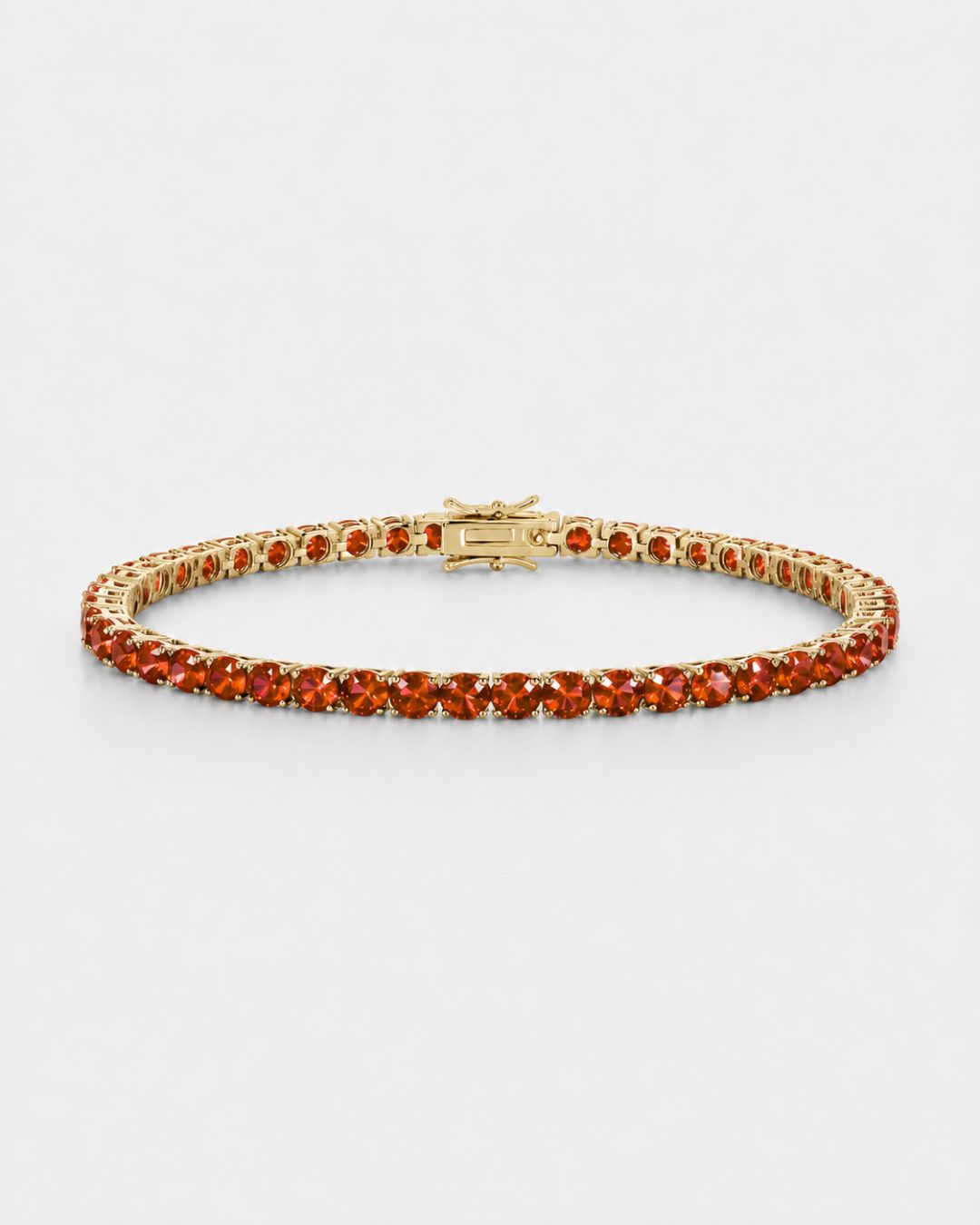 Bruce & Co Red Zircon Tennis Bracelet, 4 mm, 14K Gold-Plated