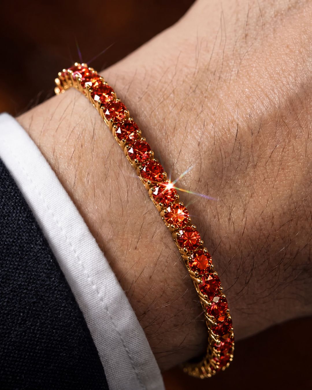 Bruce & Co Red Zircon Tennis Bracelet, 4 mm, 14K Gold-Plated