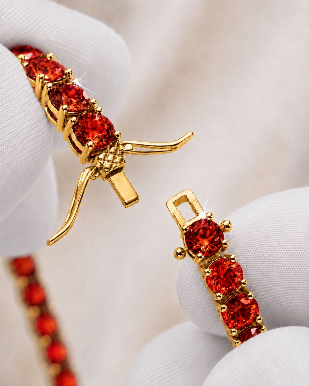 Bruce & Co Red Zircon Tennis Bracelet, 4 mm, 14K Gold-Plated