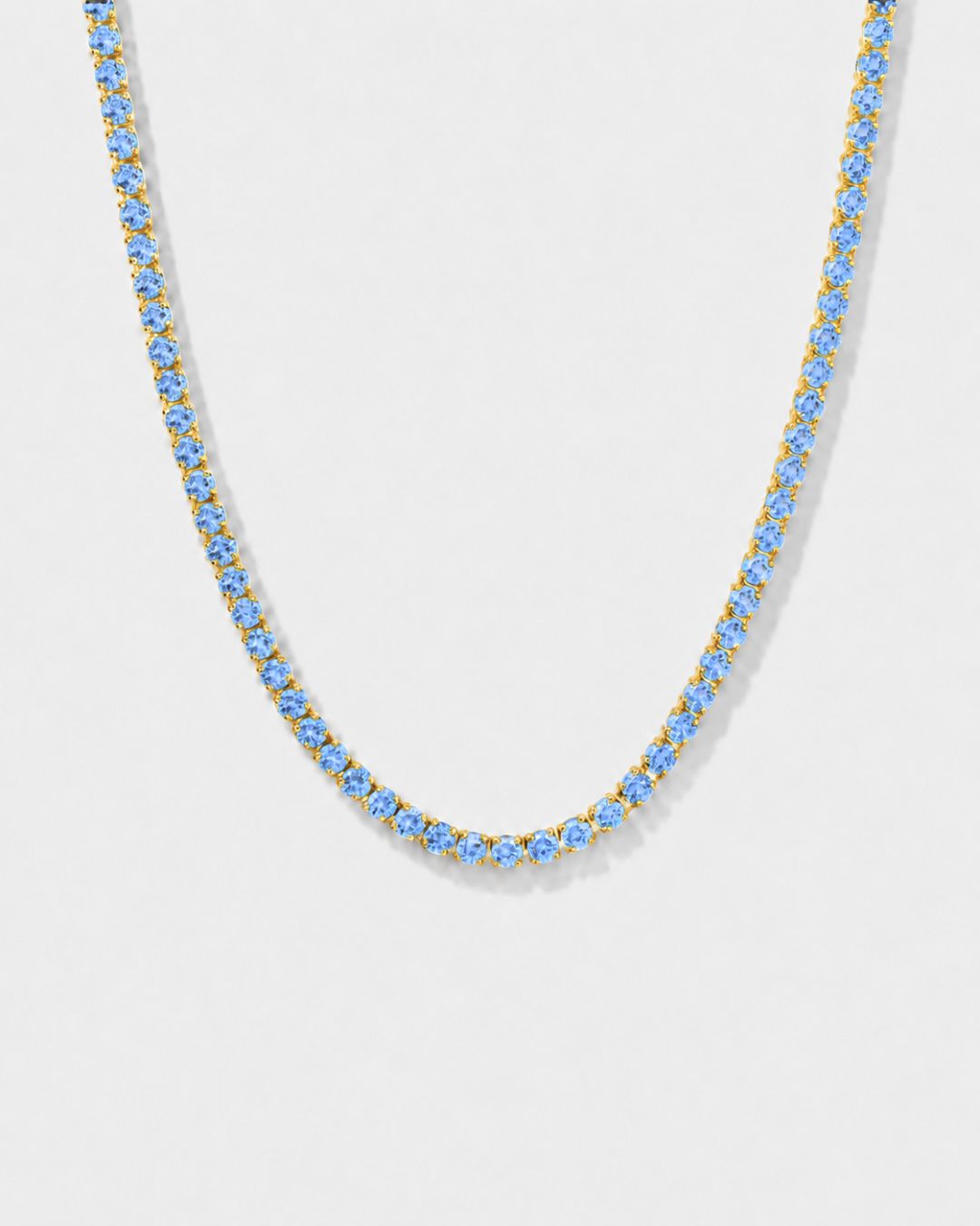 Bruce & Co Aqua Blue Tennis Necklace, 4 mm, 14K Gold-Plated