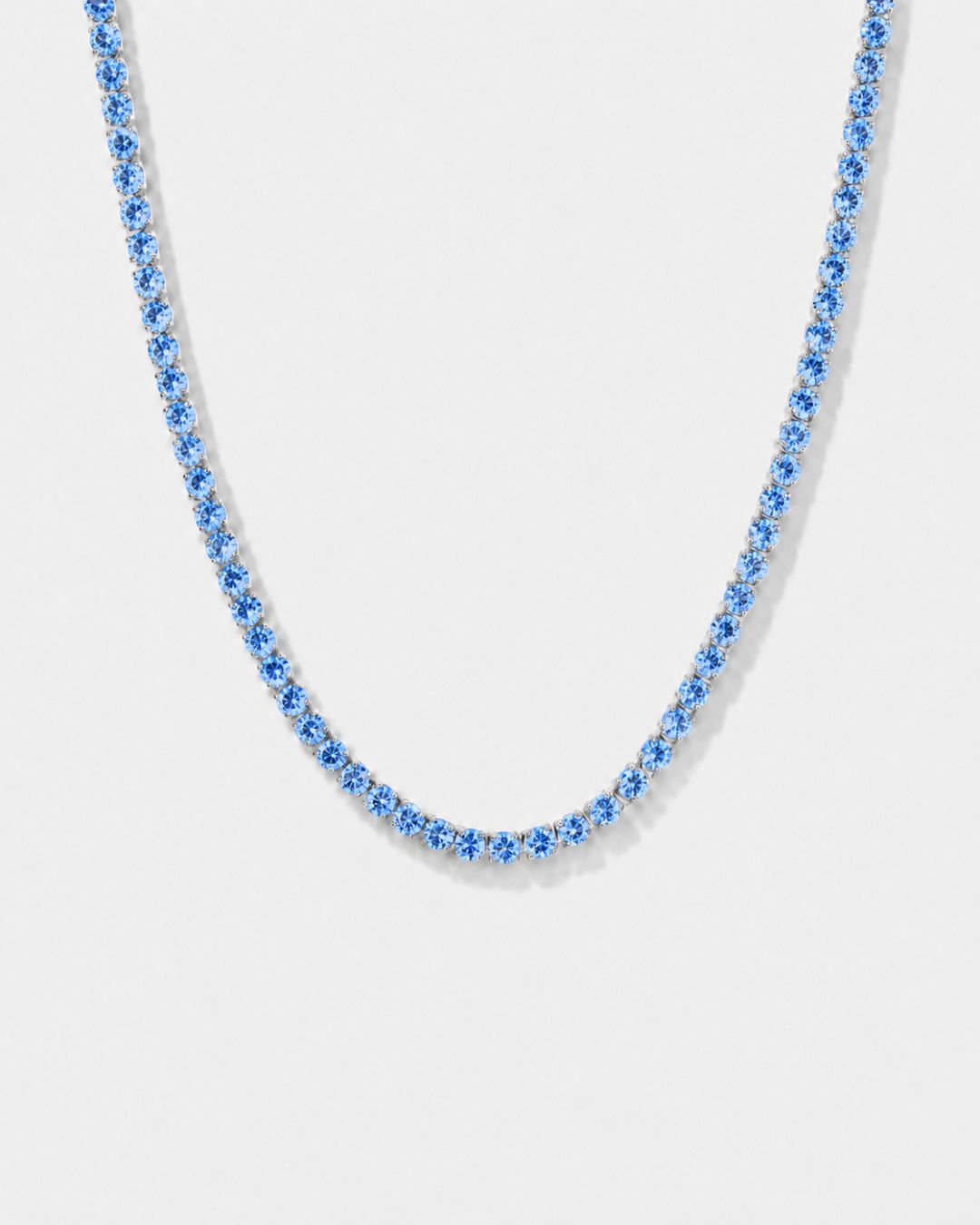 Bruce & Co Aqua Blue Tennis Necklace, 4 mm, Silver-Plated