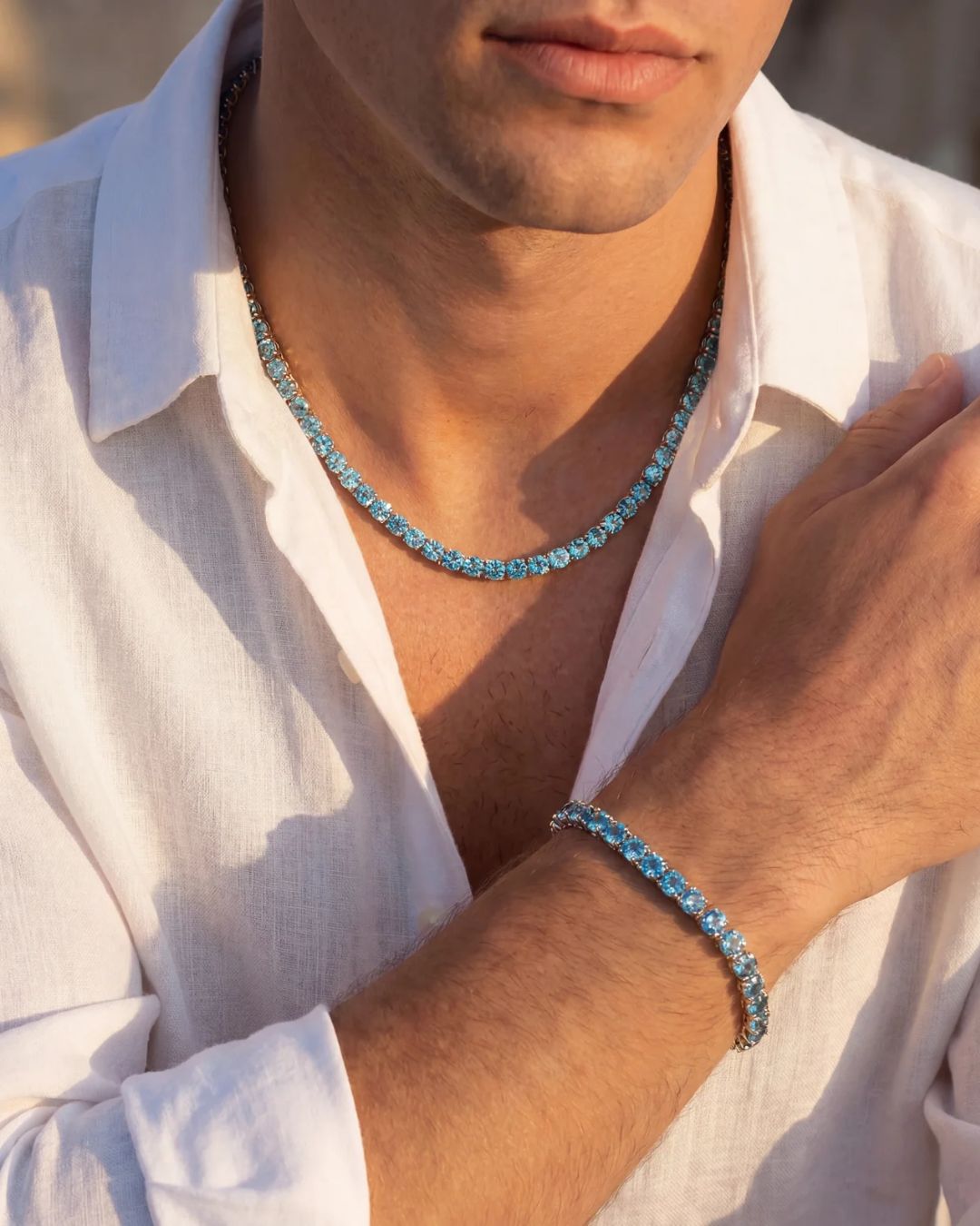 Bruce & Co Reserva – Aqua Blue Tennis Bracelet, 4 mm, Silver-Plated