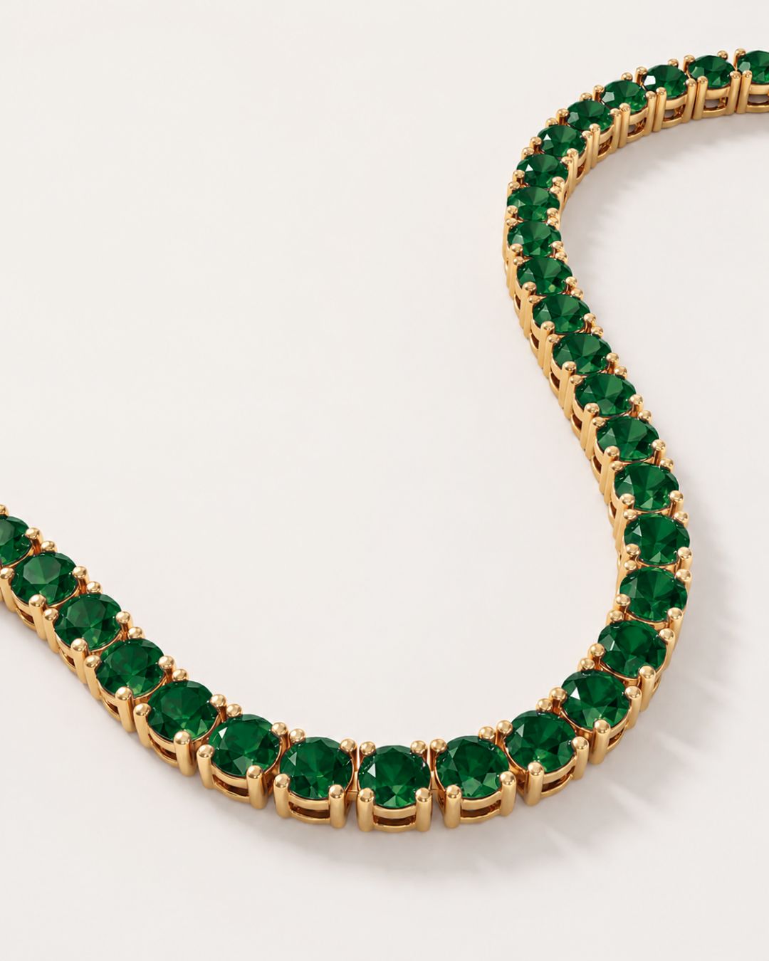 Bruce & Co Green Tennis Necklace, 4 mm, 14K Gold-Plated