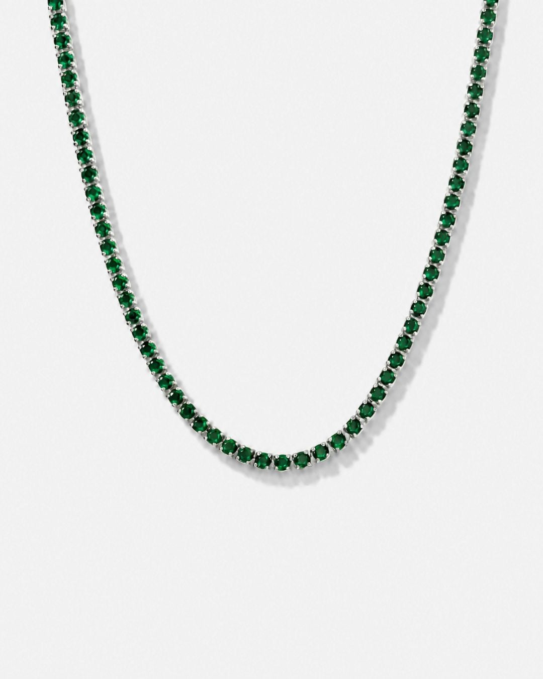 Bruce & Co Green Zircon Tennis Necklace, 4 mm, Silver-Plated, 56 cm