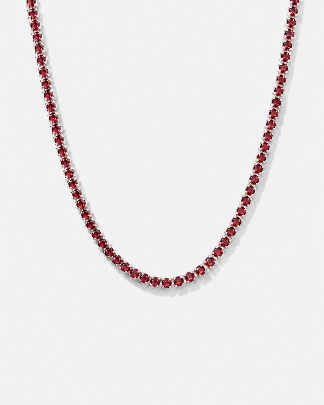 Bruce & Co Red Zircon Tennis Necklace, 4 mm, Silver-Plated, 56 cm