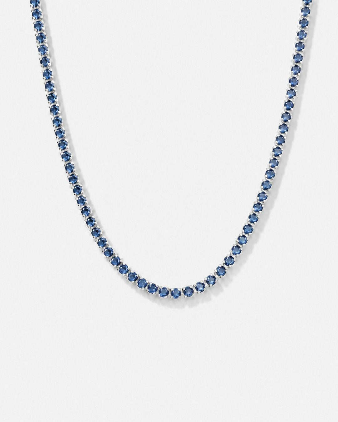 Bruce & Co Blue Zircon Tennis Necklace, 4 mm, Silver-Plated, 56 cm