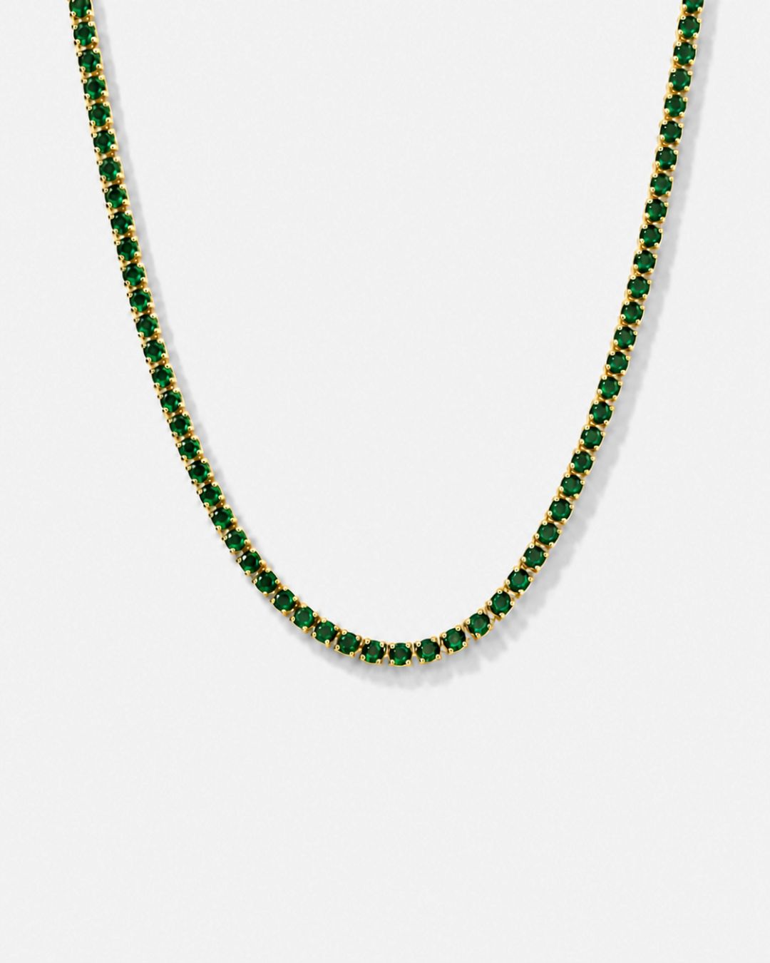 Bruce & Co Green Tennis Necklace, 4 mm, 14K Gold-Plated