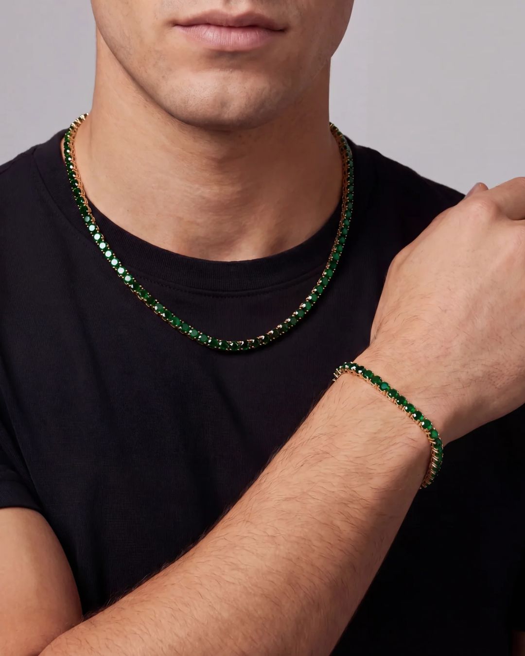 Bruce & Co Green Tennis Necklace, 4 mm, 14K Gold-Plated