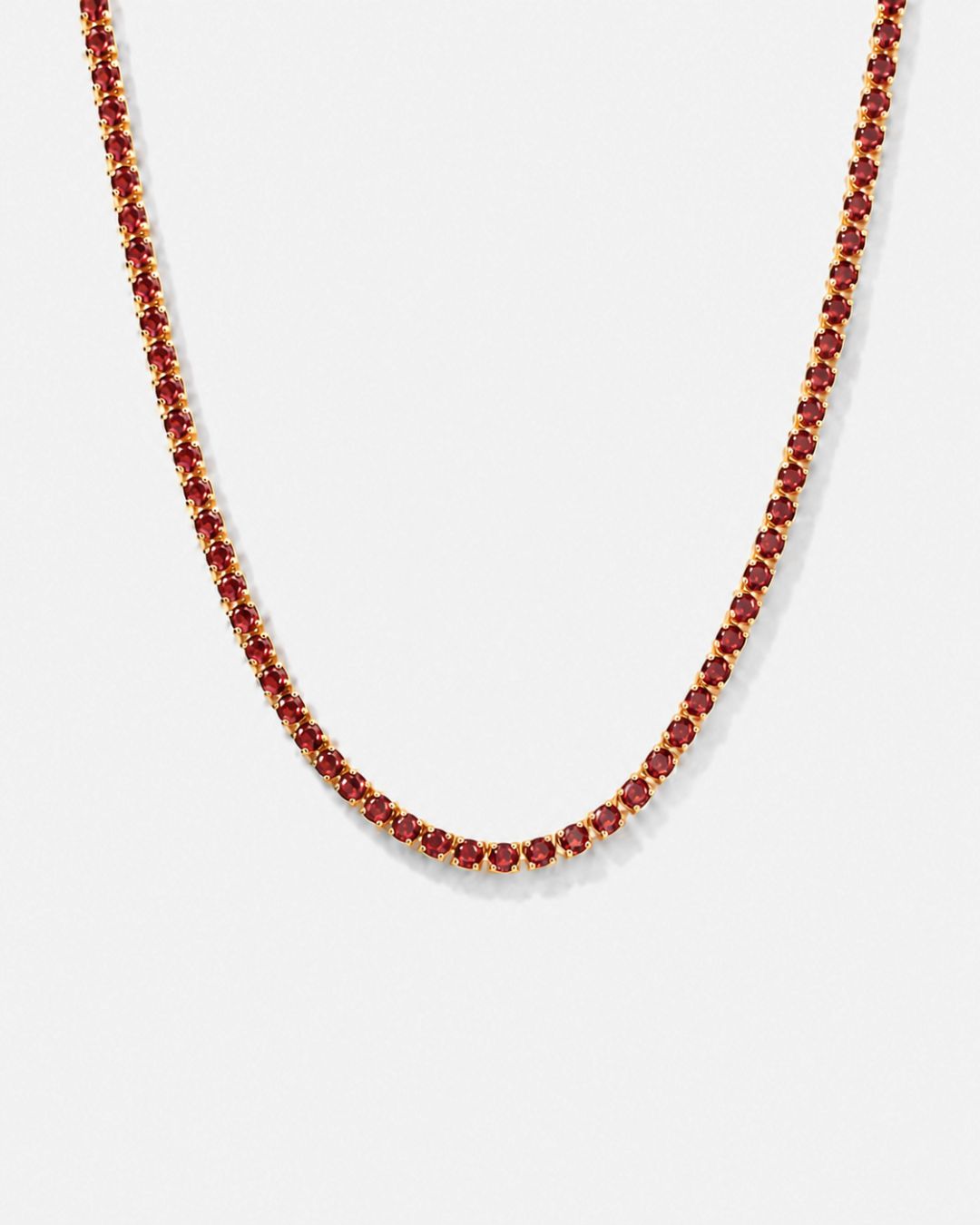 Bruce & Co Red Tennis Necklace, 4 mm, 14K Gold-Plated