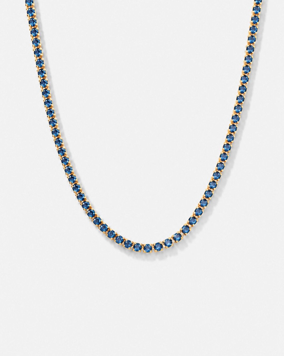 Bruce & Co Blue Tennis Necklace, 4 mm, 14K Gold-Plated