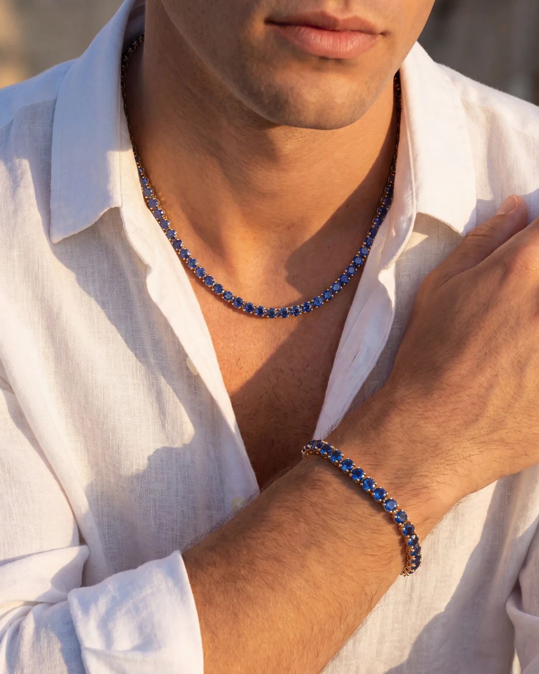 Bruce & Co Blue Tennis Necklace, 4 mm, 14K Gold-Plated