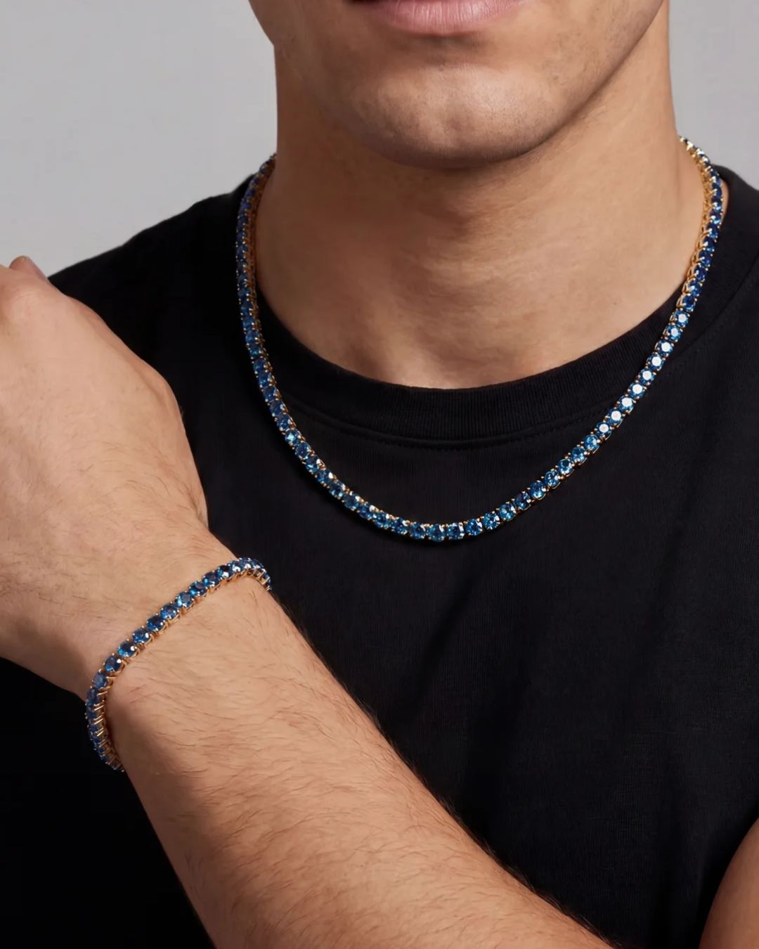 Bruce & Co Blue Tennis Necklace, 4 mm, 14K Gold-Plated