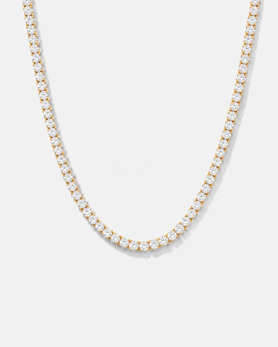 Bruce & Co Clear Tennis Necklace, 4 mm, 14K Gold-Plated