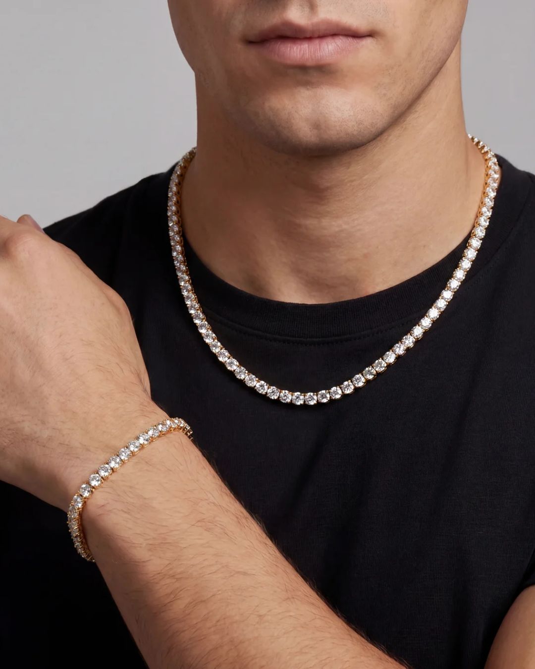 Bruce & Co Clear Tennis Necklace, 4 mm, 14K Gold-Plated