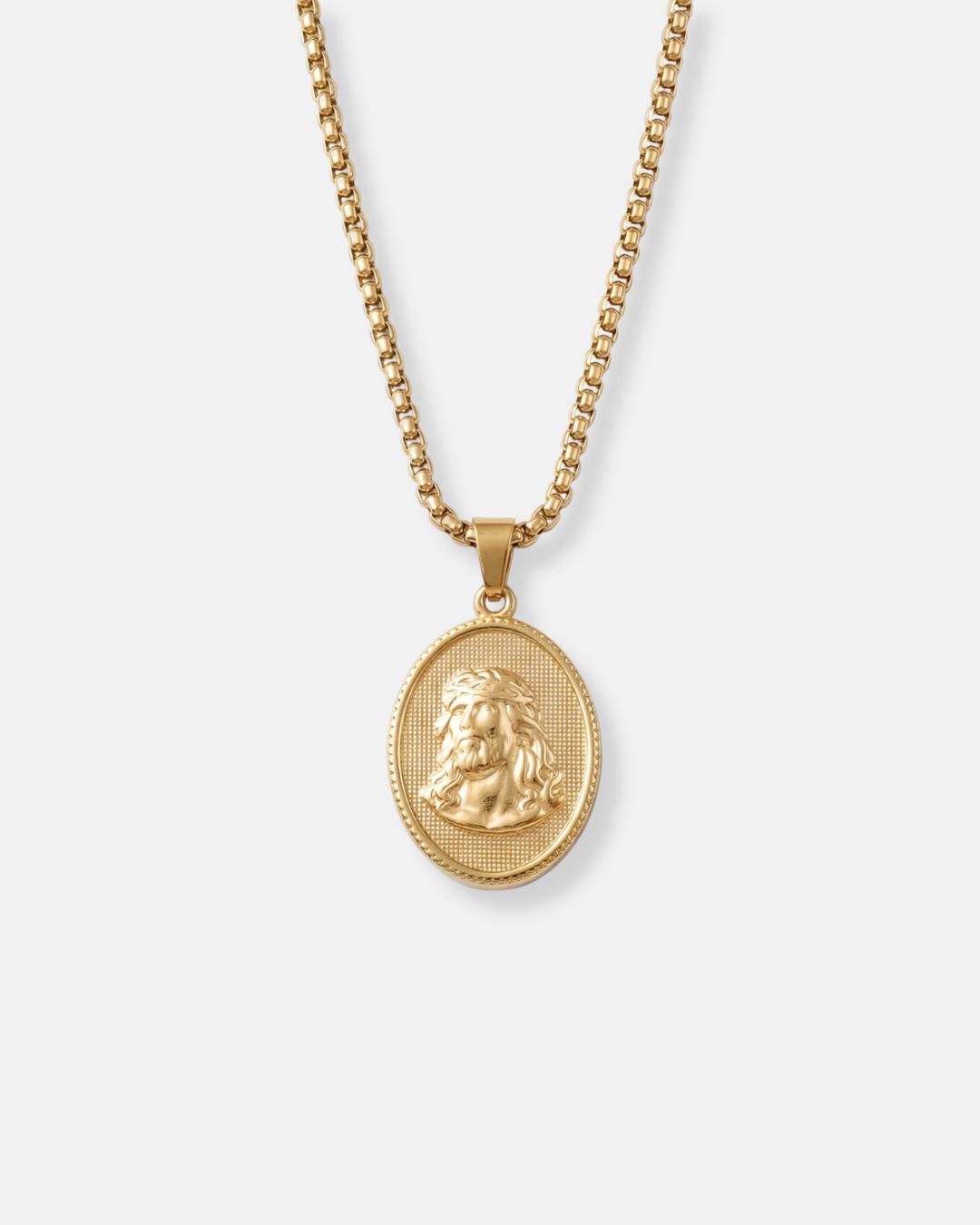 Bruce & Co The King – Oval Relief Medallion Necklace, Gold-Plated 316L Steel