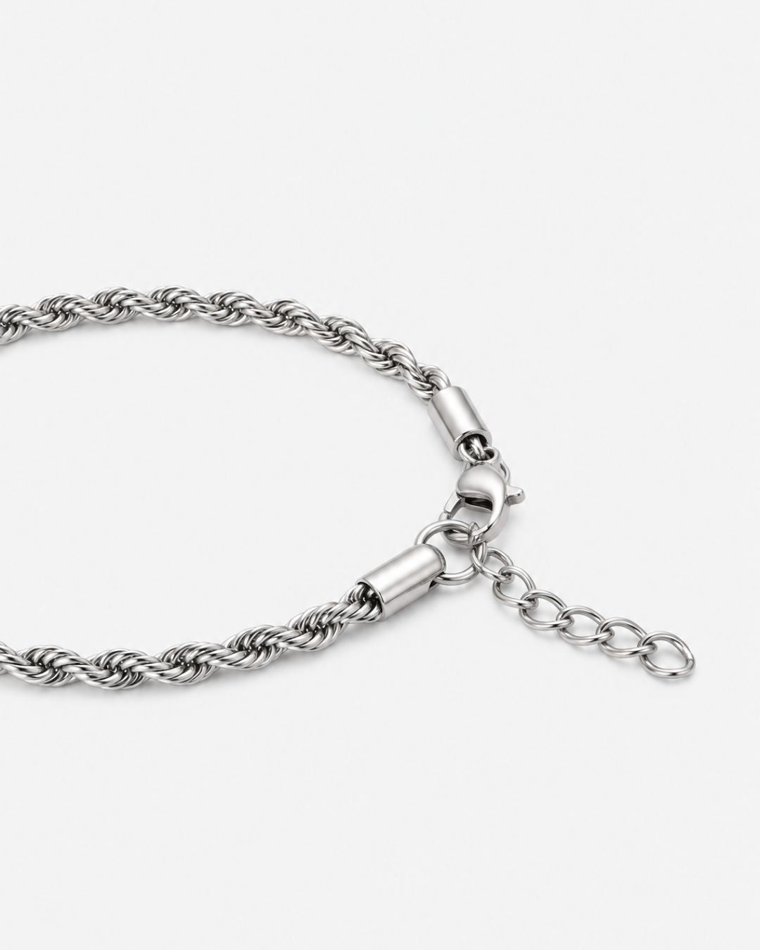 Bruce & Co Men’s 3 mm Rope Chain Bracelet, Silver-Tone Steel, Adjustable