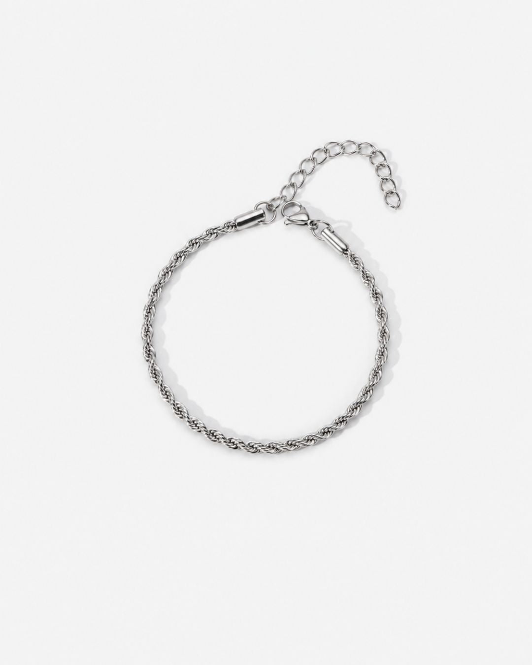 Bruce & Co Men’s 3 mm Rope Chain Bracelet, Silver-Tone Steel, Adjustable