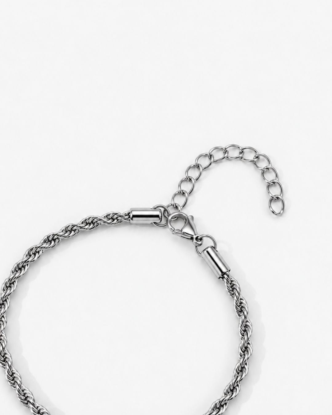 Bruce & Co Men’s 3 mm Rope Chain Bracelet, Silver-Tone Steel, Adjustable