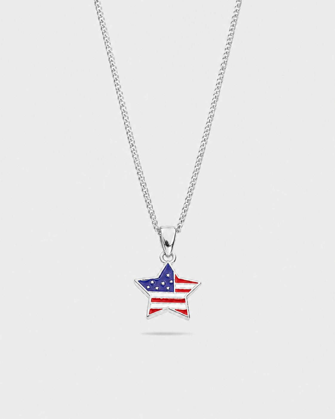 Bruce & Co USA Flag Star Pendant Necklace, Silver-Tone Steel