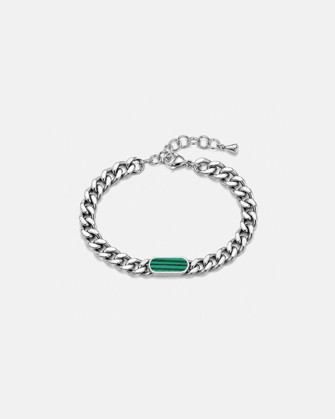 Bruce & Co Men’s Green Inlay Cuban Chain Bracelet, Adjustable Stainless Steel