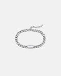 Bruce & Co Men’s Pearlescent White Inlay Cuban Chain Bracelet, Adjustable Stainless Steel