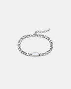 Bruce & Co Men’s Pearlescent White Inlay Cuban Chain Bracelet, Adjustable Stainless Steel