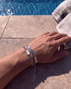 Bruce & Co Men’s Pearlescent White Inlay Cuban Chain Bracelet, Adjustable Stainless Steel