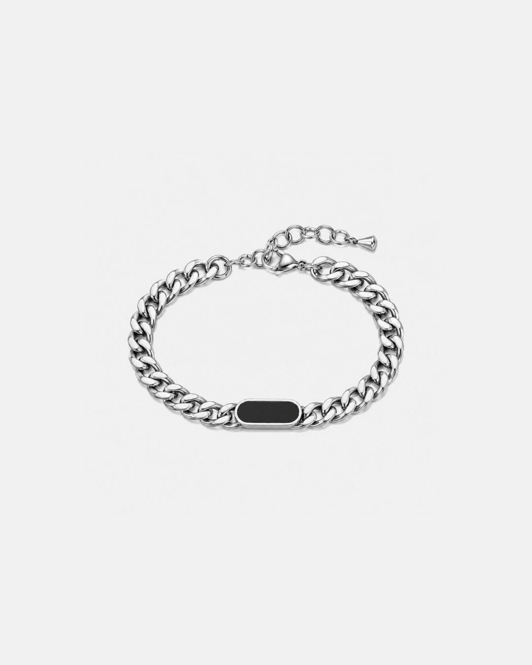 Bruce & Co Men’s Black Inlay Cuban Chain Bracelet, Adjustable Stainless Steel
