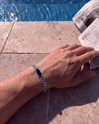 Bruce & Co Men’s Black Inlay Cuban Chain Bracelet, Adjustable Stainless Steel